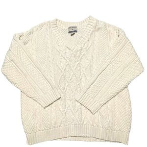 High Sierra Cream Chunky Cable Knit Women’s V-Neck Sweater Size Large